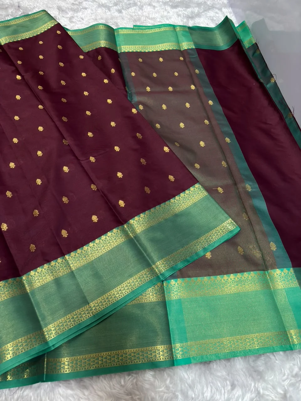Deep Maroon and Rich Bottle Green Banarasi Semi Katan Soft Silk Saree